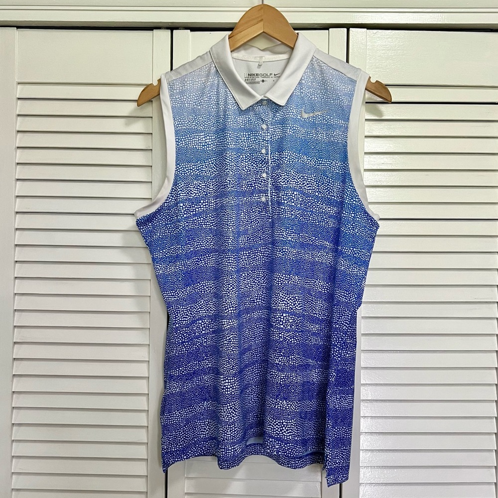 Nike Golf Dri-Fit Blue and White Sleeveless Polo Large